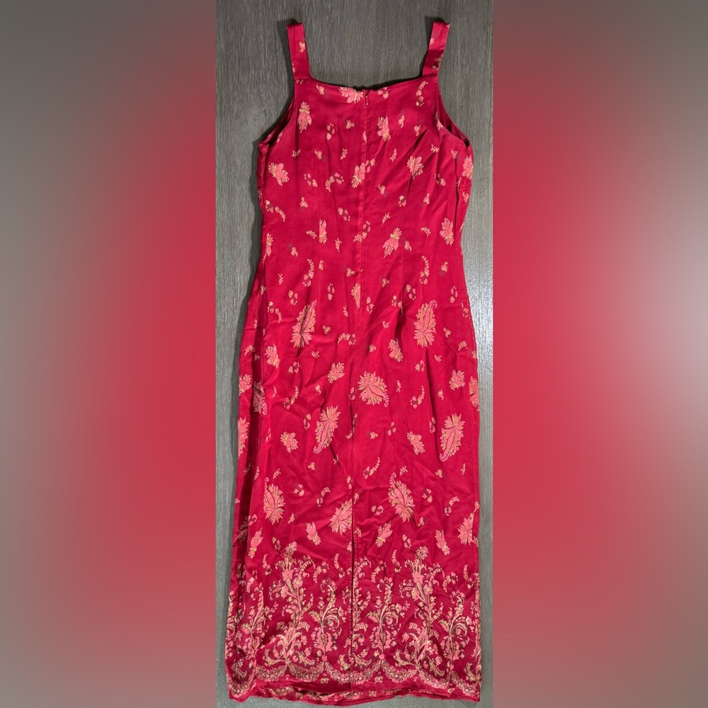 Vintage Eddie Bauer Maroon Floral Midi Dress Petite 6 - Picture 3 of 15